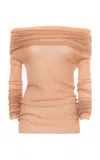 Des_phemmes Off Shoulder Rib Top In Nude