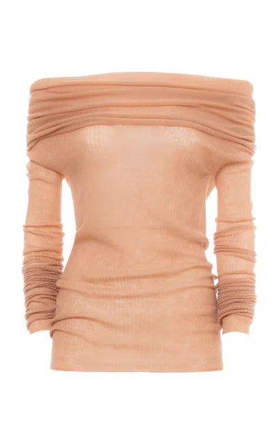 Des_phemmes Off Shoulder Rib Top In Nude
