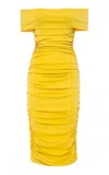 Des_phemmes Off-the-shoulder Ruched Midi Dress In Yellow