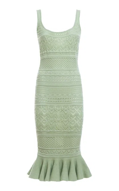 Des_phemmes Openwork Cotton Knit Midi Dress In Green