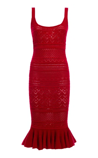 Des_phemmes Openwork Cotton Knit Midi Dress In Red