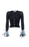 Des_phemmes Openwork Feather-cuff Cropped Cardigan In Black