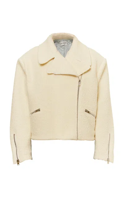Des_phemmes Oversized Boucle Wool Biker Jacket In Ivory