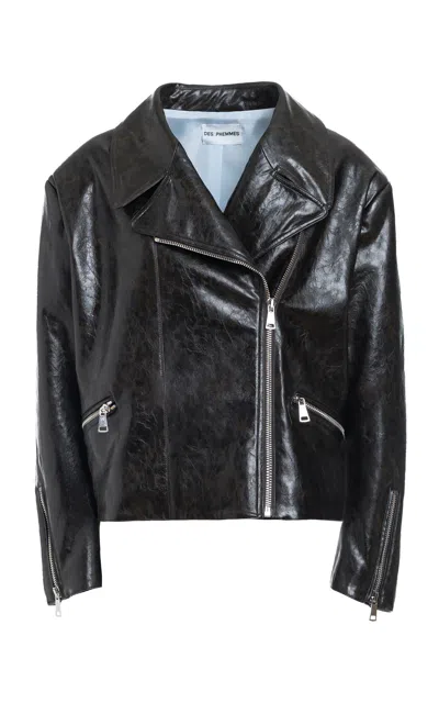 Des_phemmes Oversized Eco-leather Biker Jacket In Black