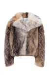 Des_phemmes Oversized Faux Fox Fur Biker Jacket In Brown