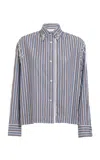 Des_phemmes Oversized Striped Cotton Boyfriend Top In Navy