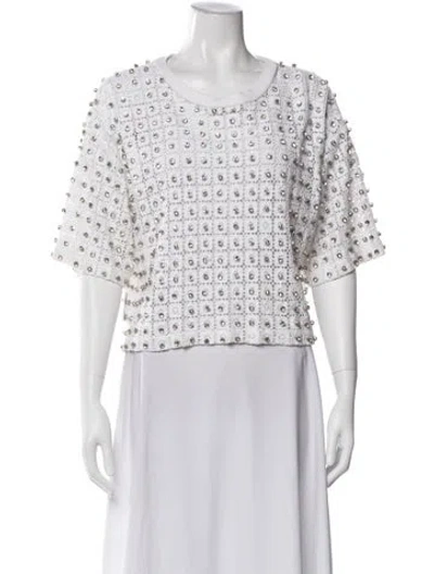 Pre-owned Des_phemmes Patterned Crew Neck Top In White