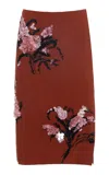 Des_phemmes Pencil Skirt Crystals Floral Embroidery In Red