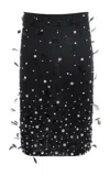Des_phemmes Pencil Skirt With Crystals And Feathers Embroidery In Black