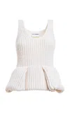 Des_phemmes Peplum Cotton Knit Top In Ivory