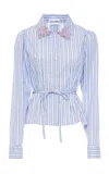 Des_phemmes Petite Classic Embellished Collar Cotton Button-down Shirt In Blue