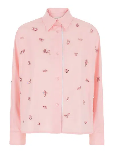 Des_phemmes Pink Shirt With Classic Collar And Embellishments On The Front