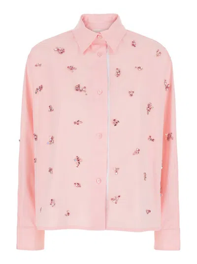 DES_PHEMMES PINK SHIRT WITH CLASSIC COLLAR AND EMBELLISHMENTS ON THE FRONT IN COTTON WOMAN