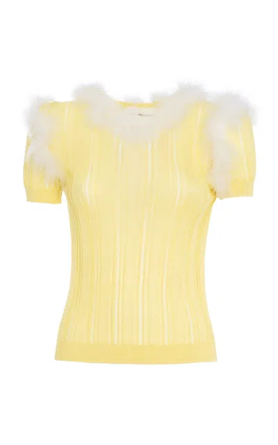 Des_phemmes Pointelle Embellished Knit T-shirt In Yellow