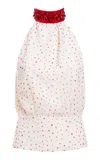 Des_phemmes Polka Dot Printed Satin Halter Neck Top In White