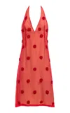 Des_phemmes Pom Pom-embellished Halter Neck Midi Dress In Pink