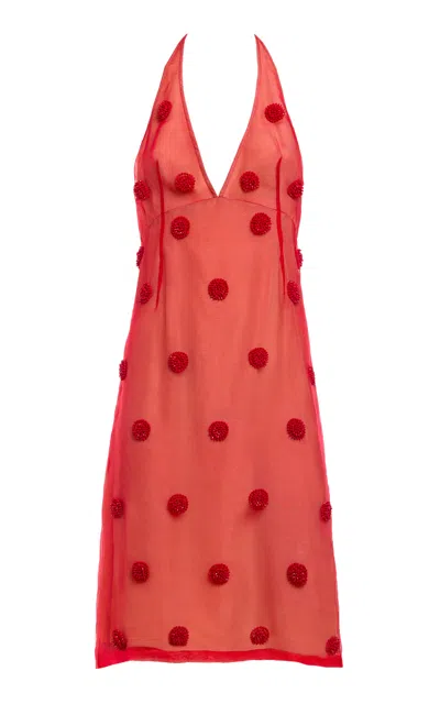 Des_phemmes Pom Pom-embellished Halter Neck Midi Dress In Pink