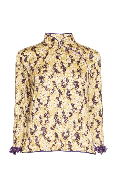 Des_phemmes Printed Qipao Top In Yellow