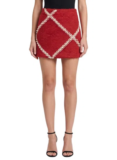 Des_phemmes Red Embellished Mini Skirt