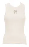 Des_phemmes Ribbed Tank Top With Bow Embroidery In Ivory