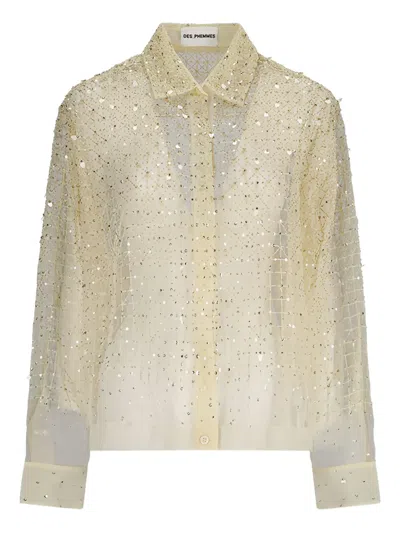 Des_phemmes Sequin-embellished Tulle Shirt In Yellow