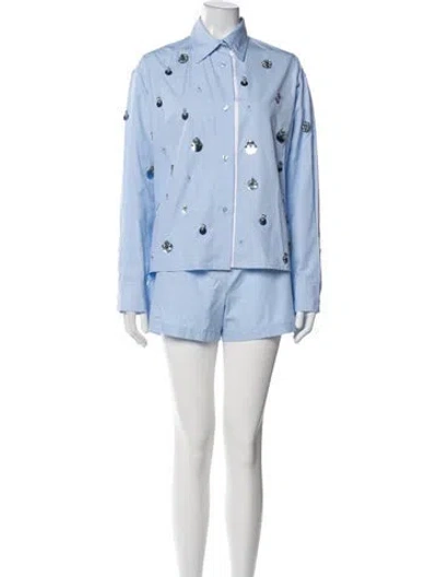 Pre-owned Des_phemmes Sequin Embellishments Short Set In Blue