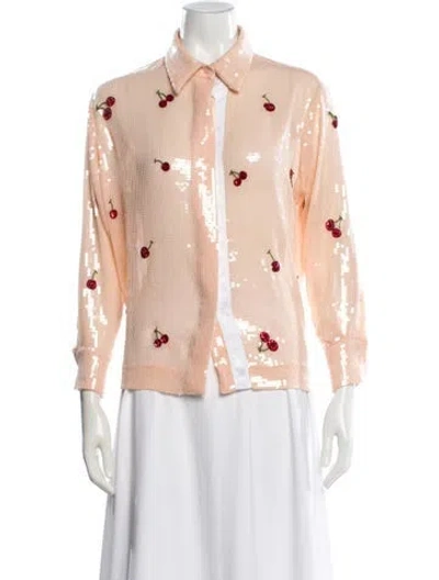 Pre-owned Des_phemmes Sequin Graphic Print Button-up Top In Orange