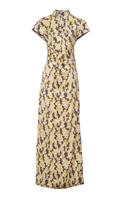 Des_phemmes Sequined Qipao Maxi Dress In Yellow