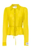 Des_phemmes Sheer Tie Button-down Top In Yellow