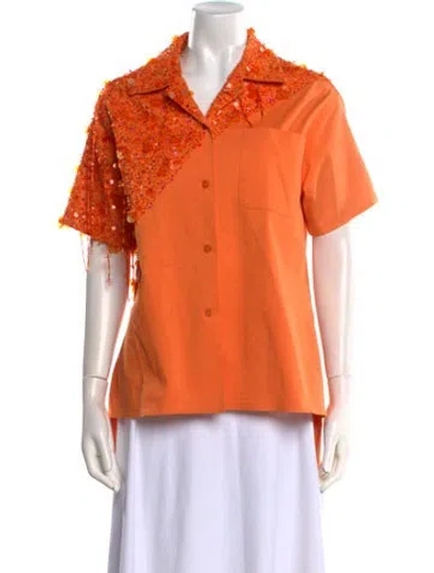 Pre-owned Des_phemmes Short Sleeve Button-up Top In Orange