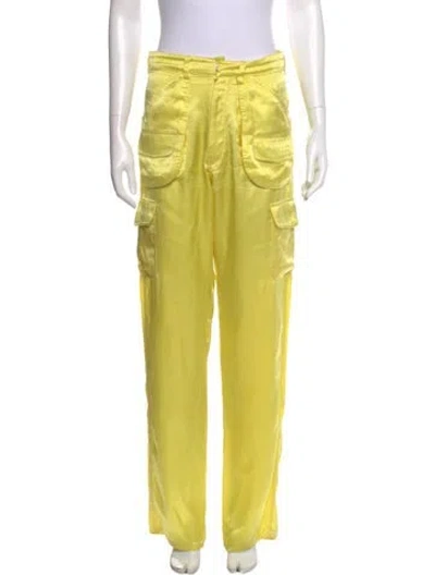 Pre-owned Des_phemmes Silk Straight Leg Pants In Yellow
