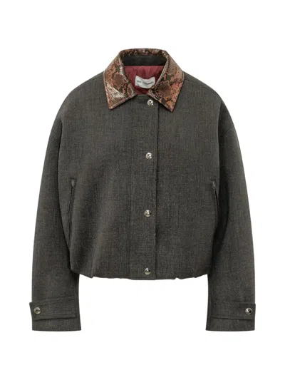 Des_phemmes Snake-effect Collar Bomber Jacket In Green
