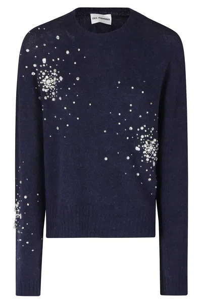 Des_phemmes Soft Pearl Crystal Alpaca-blend Knit Sweater In Animal Print