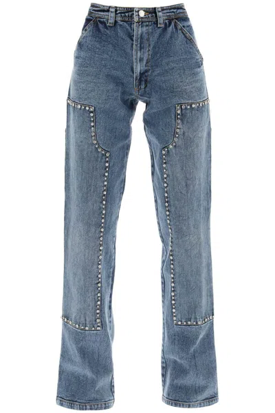 Des_phemmes Straight Cut Jeans With Rhinestones In Blu