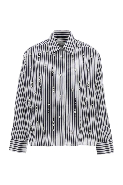 Des_phemmes Striped Crystal Embroidered Cotton Shirt In Blue