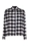 Des_phemmes Tartan Button Up Shirt With Crystals And Pearls Embroidery In Black,white