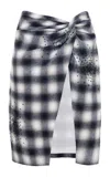 Des_phemmes Tartan Sarong Skirt With Crystals And Pearls In Black,white