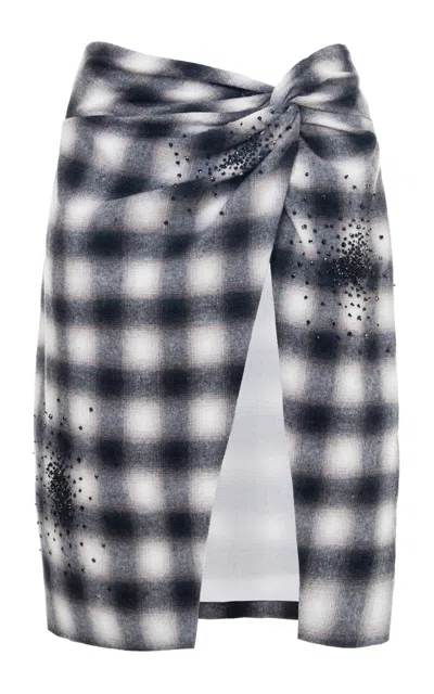 Des_phemmes Tartan Sarong Skirt With Crystals And Pearls In Black,white