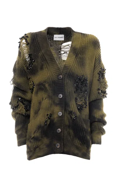 Des_phemmes Tie Dye Maxi Wool Cardigan In Olive