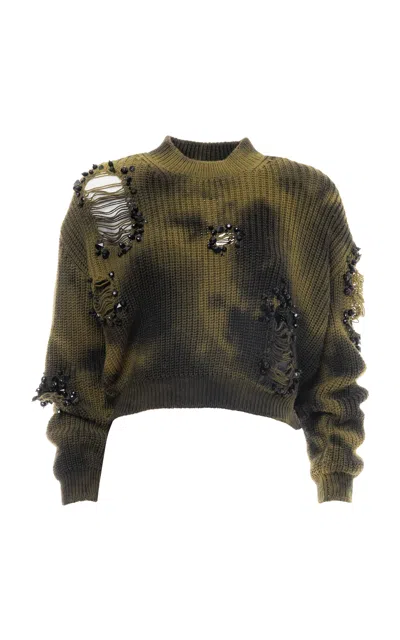 Des_phemmes Tie Dye Maxi Wool Pullover In Olive