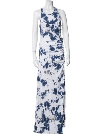 Pre-owned Des_phemmes Tie-dye Print Long Dress In Blue/white