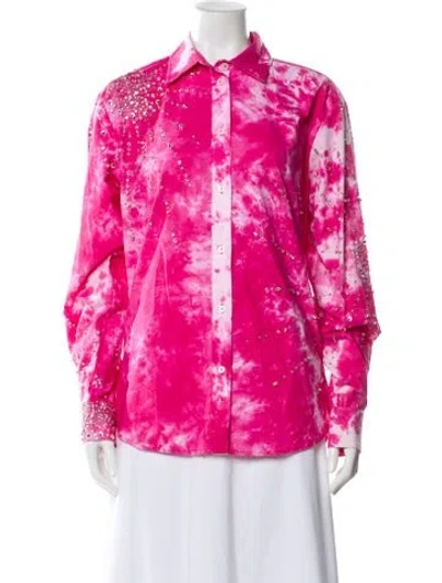 Pre-owned Des_phemmes Tie-dye Print Long Sleeve Button-up Top In Pink