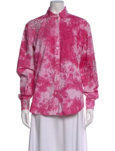 Pre-owned Des_phemmes Tie-dye Print Long Sleeve Button-up Top In Pink