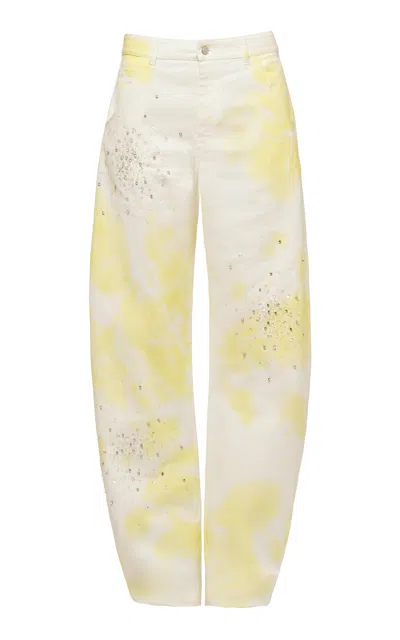 Des_phemmes Tie-dye Stretch-cotton Barrel-leg Pants In Yellow
