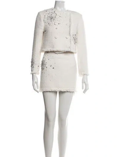 Pre-owned Des_phemmes Tweed Pattern Crystal Embellishments Skirt Suit In Neutrals