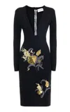 Des_phemmes V Neck Midi Dress With Floral Embroidery In Black