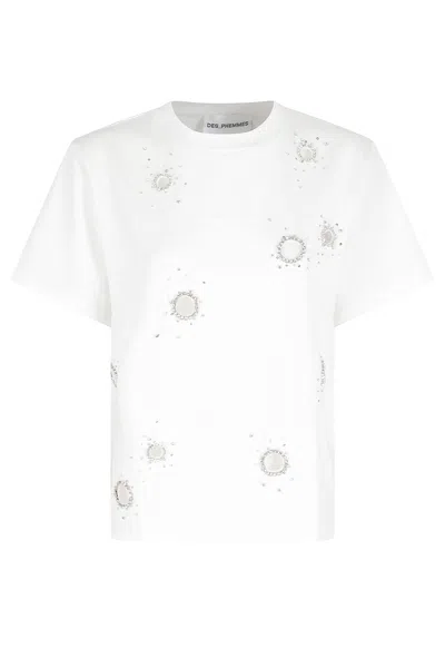 Des_phemmes White Classic All-over Rhinestone Cotton T-shirt In Multi
