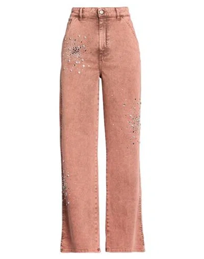 Des_phemmes Woman Jeans Antique Rose Size 4 Cotton, Elastane In Pink