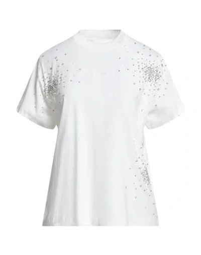 Des_phemmes Woman T-shirt White Size 8 Cotton, Elastane, Glass, Metal, Polyester