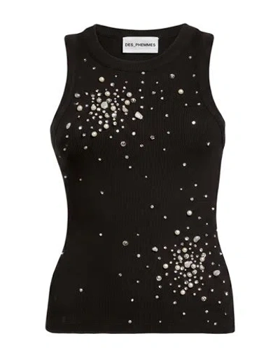 Des_phemmes Woman Tank Top Black Size 4 Cotton, Elastane